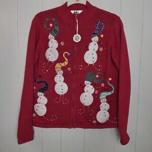 KIKIT Studio Hand Embroidered Snowmen SweaterRed Size Large